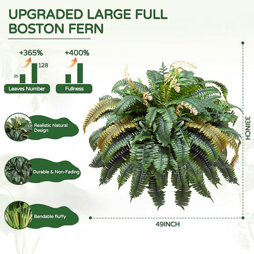 49” Artificial Ferns for Outdoors Planter, 128 Leaves per Fern, Large Lush Fake - Image 2