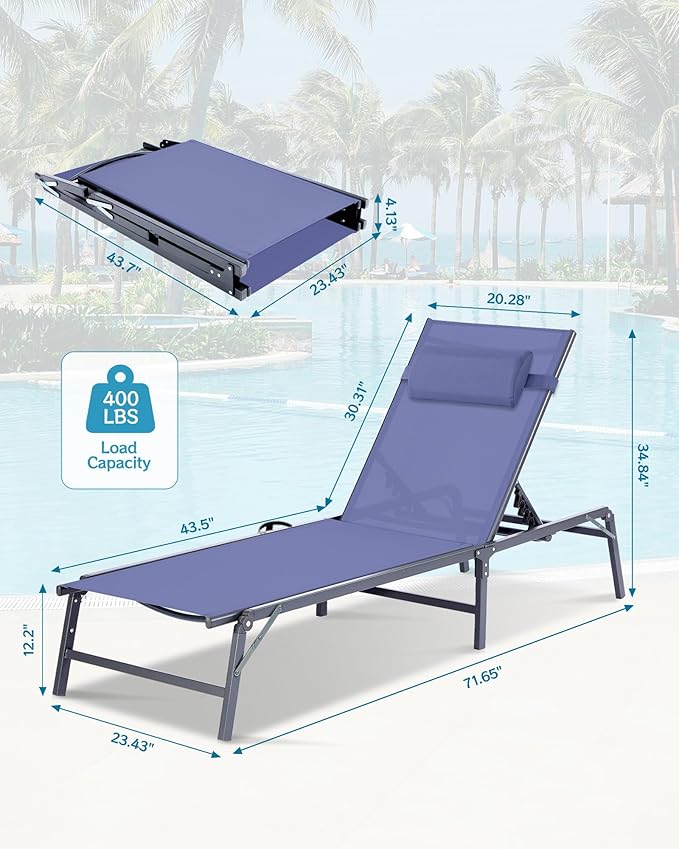 2 Pack Foldable Chaise Lounge Chair - Image 3