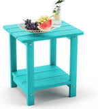 LUE BONA Adirondack Outdoor Side Table, 2-Tier Aruba Blue HDPS Patio End Table by LUEBONA