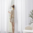 Non-See-Through White Privacy Sheer Cafe Curtains 84 inches Long 2 Panels - Image 2