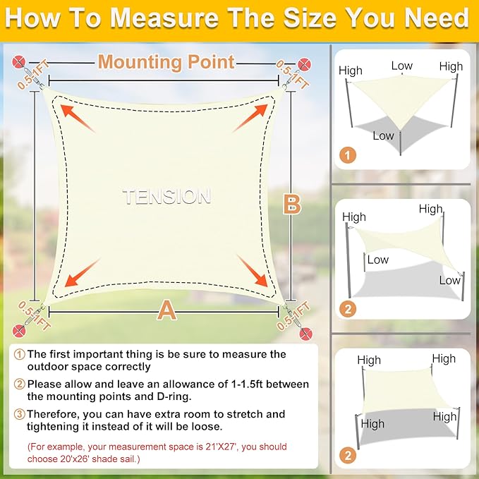 KANAGAWA Sun Shade Sail Curved 16'X20' Cream Rectangle Outdoor Shade Cover UV - Image 2