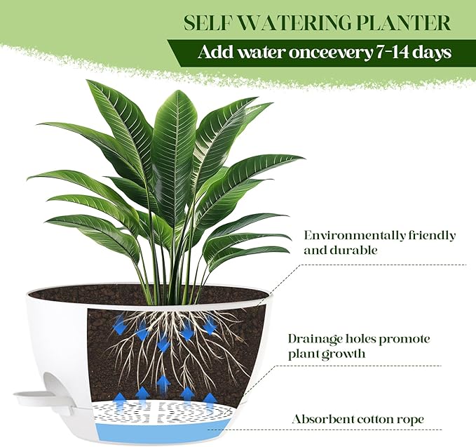 2 Pack 10 Inch Self Watering Hanging Planters - Image 6