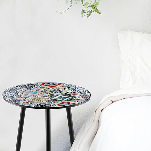 2 Packs Metal Mosaic Round Side Tables 13.4" Small Outdoor Patio Round Accent - Image 2
