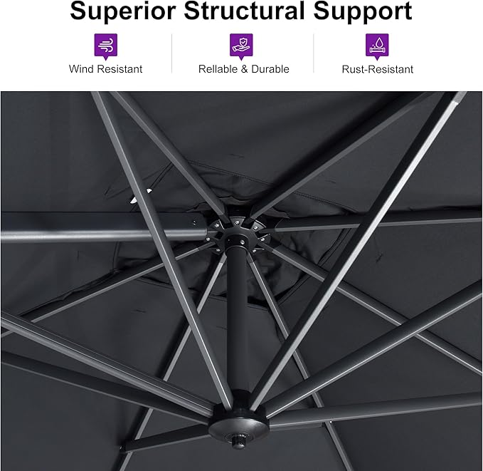PURPLE LEAF 10 Feet Patio Umbrella Outdoor Cantilever Square Umbrella Aluminum - Image 3