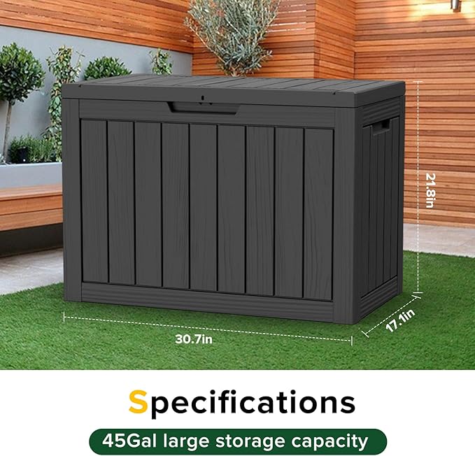 EasyUp 45 Gallon Outdoor Storage Box, Resin Waterproof UV-Resistant Deck Box - Image 2