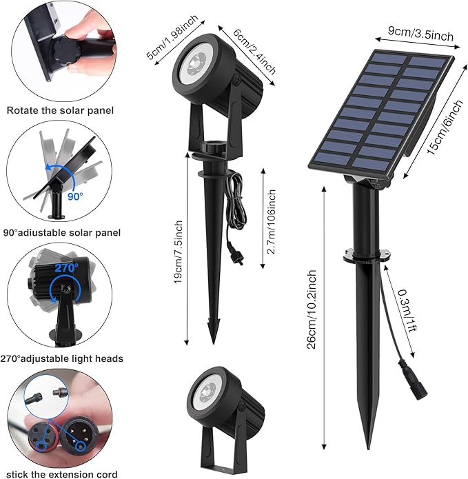 T-SUNUS Green Solar Spot Lights 2 Pack, Garden Landscape Spotlights Outdoor - Image 6