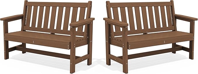 SERWALL Outdoor Bench, HDPE Outdoor Benches Weatherproof, 2-Person Garden Bench by SERWALL