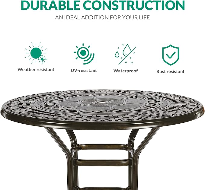 VIVIJASON 3-Piece Outdoor Swivel Bar Stools Set, All Weather Cast Aluminum - Image 2