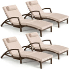 Chaise Lounge Chairs Outdoor Set of 4, Comfy Outside Wicker Patio Pool Lounge by ZZWHOM