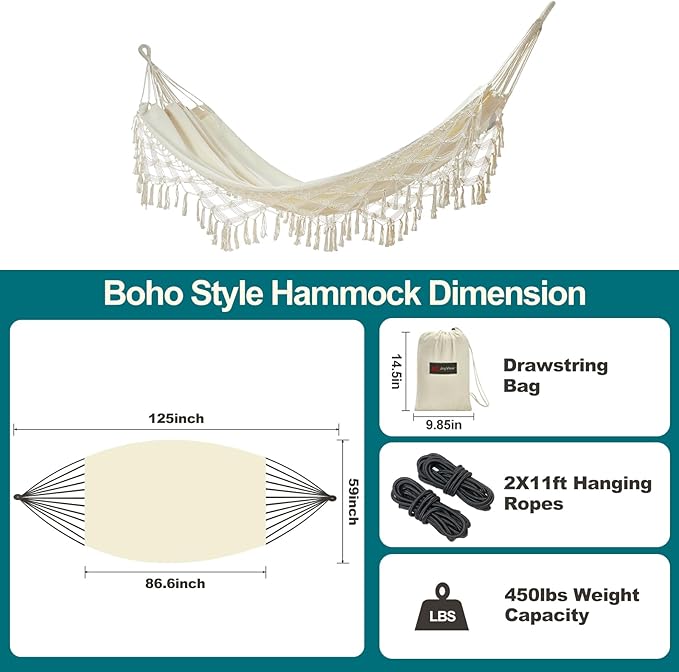 JoyView Boho Macrame Double Hammock - Image 3
