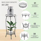 Plant Stand Indoor Outdoor，Tall Black Metal Rustproof Stable Plant Stands，2 - Image 3