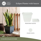 The HC Companies Eclipse Square Plastic Planter w/Attached Saucer - Image 2