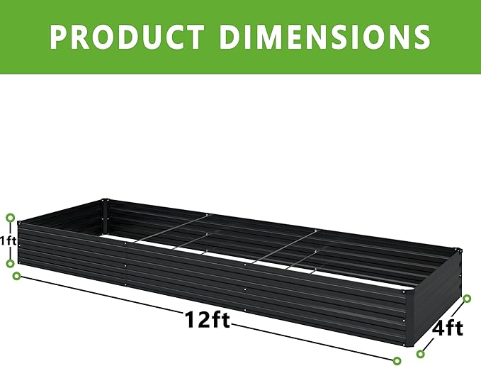 12x4x1FT Galvanized Raised Garden Bed Kit, Vegetable Boxes-Rectangle Metal - Image 2