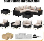 6 Pieces Patio Furniture Set All-Weather Outdoor Wicker Sectional Conversation - Image 3