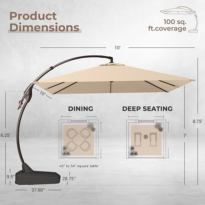 Grand patio 10x10 FT Patio Cantilever Umbrella - Image 3