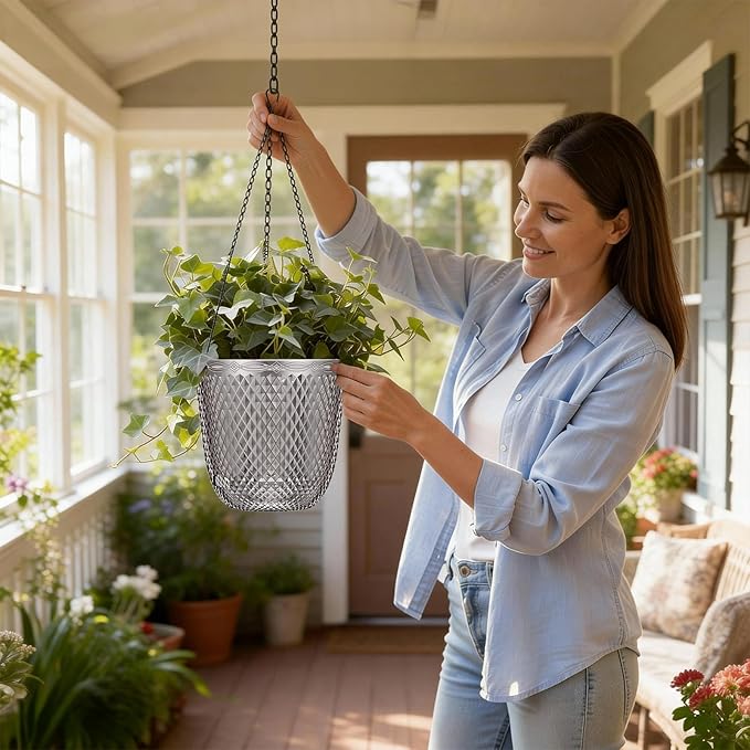 QCQHDU Self Watering Hanging Pots, 2 Pack 5.7 Inch Hanging Planters - Image 2