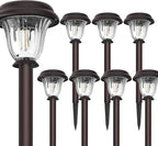 DERAYSION 8 Pack Solar Lights Outdoor, Stainless Steel Glass Solar Pathway - Image 2