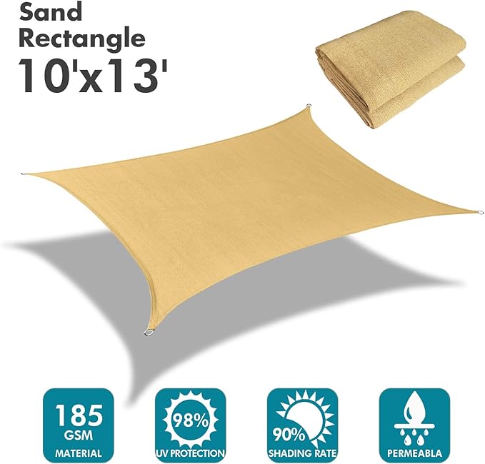 KANAGAWA Sail Shade 10'x13' Sand Rectangle UV Block Canopy Awning Shelter - Image 2