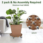 Yangbaga 2pack Plant Caddy 12’’Wood Duty Rolling Plant Stand - Image 3