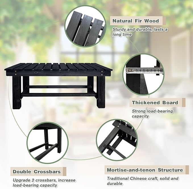 Outdoor Garden Bench, 2-Person Wood Patio Bench Weatherproof Outdoor Backless - Image 3