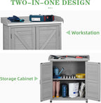 Outdoor Potting Bench with Storage Cabinet and Metal Top, Wood Workstation - Image 7