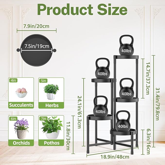 iDavosic.ly Plant Stand Indoor Outdoor, 5 Tier Corner Metal Flower Display - Image 3