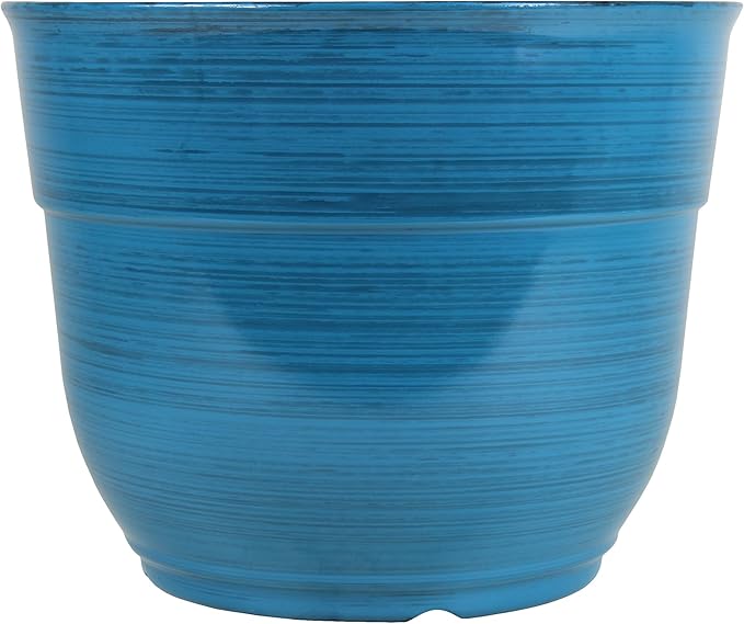 Garden Elements Indoor/Outdoor Glazed Brushed Happy Plastic Planter, Dark Blue by GardenElements