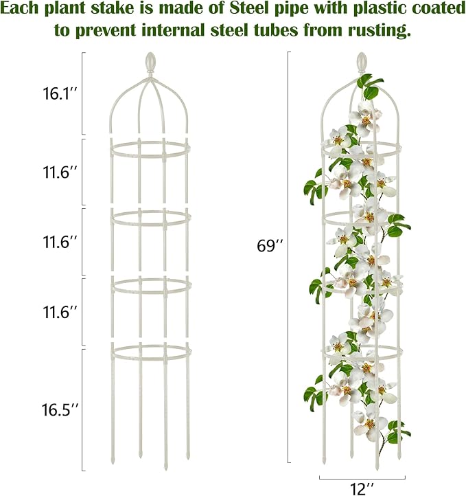 Garden Obelisk Trellis for Climbing Plants Outdoor 6 Ft Rose Bush Round Trellis - Image 2