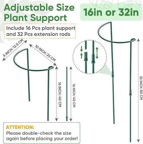 16 Pack 32 or 16 inch Adjustable Plant Support Stakes, Heavy-Duty Half Round - Image 2