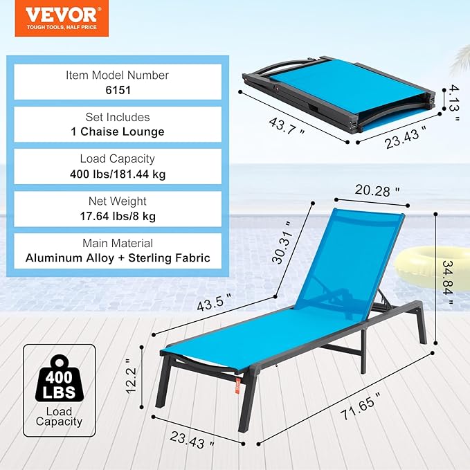 VEVOR Chaise Lounge Chairs Outdoor, Aluminum Patio Lounge Chairs - Image 3