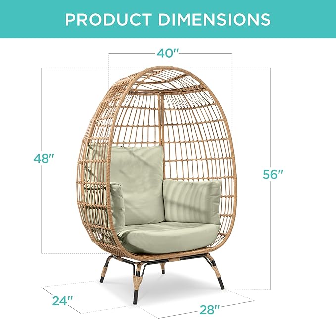 Best Choice Products Wicker Egg Chair, Oversized Indoor Outdoor Lounger - Image 3