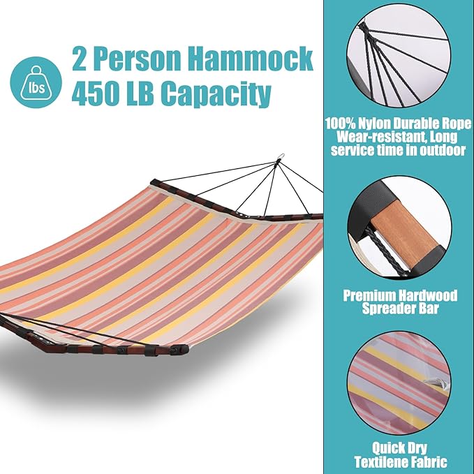 TegerDeger 12FT 2 Person Hammock Large Hammock Quick Dry 450LB Capacity - Image 4