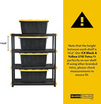 CX Black & Yellow, 4-Tier Heavy Duty Plastic Storage Shelves that Support up to - Image 3