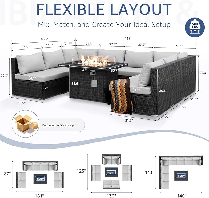 NICESOUL 29.3'' High Back Outdoor Patio Furniture Set - Image 4