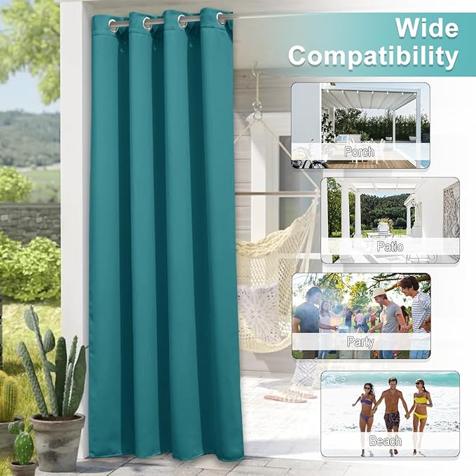 NICETOWN 2 Panels Peacock Teal Outdoor Curtains - Image 6