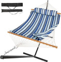 2 Person Outdoor Hammock with Stand, Cotton Rope Hammock with Polyester Pad by Unknown