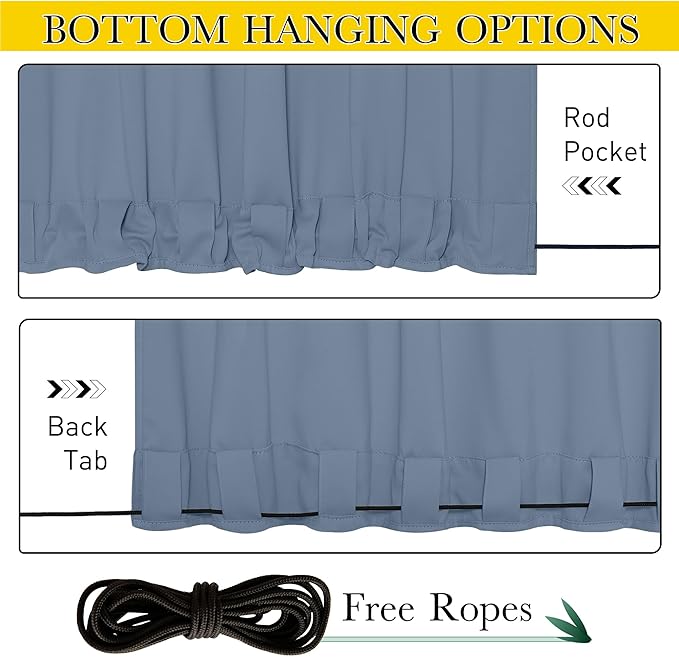 NICETOWN 2 Panels Outdoor Curtains Waterproof Pocket & Back Tab on Top & Bottom - Image 2