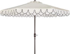 SAFAVIEH 9ft Outdoor Patio Umbrella, Ivory & Black Trim, Auto Crank Tilt by SAFAVIEH