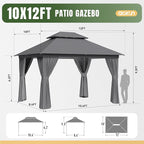 Aoxun Outdoor Gazebo for Patio 10x12, Metal Frame Canopy - Image 8
