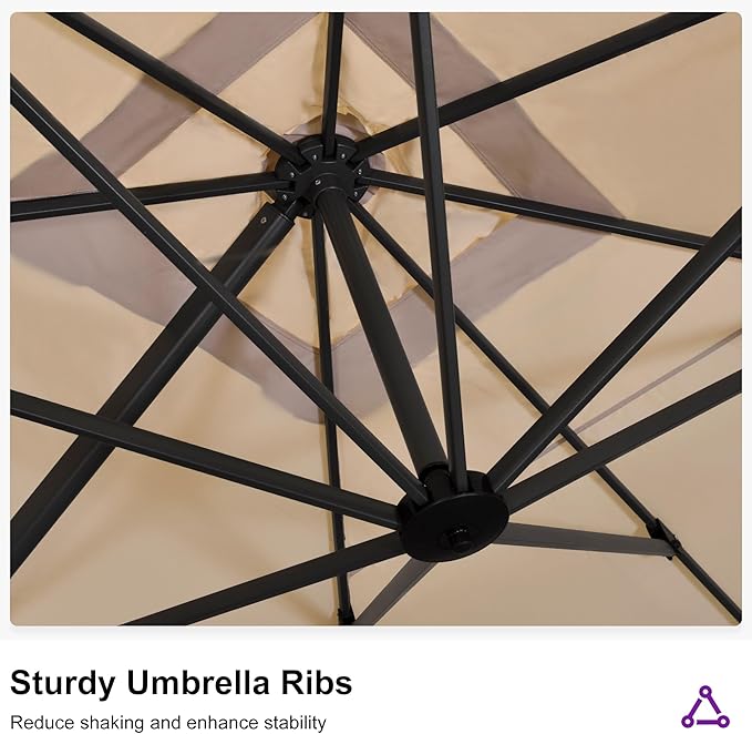PURPLE LEAF 11.5' X 11.5' Telescopic Patio Umbrella Outdoor Cantilever Umbrella - Image 8