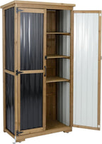 Outdoor Storage Cabinet with Shelf, Wood & Metal Storage Shed with Waterproof - Image 7