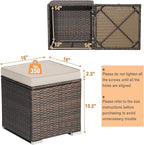 RELAX4LIFE Wicker Outdoor Storage Ottoman, 2-Piece Rattan Footstool w/Removable - Image 3