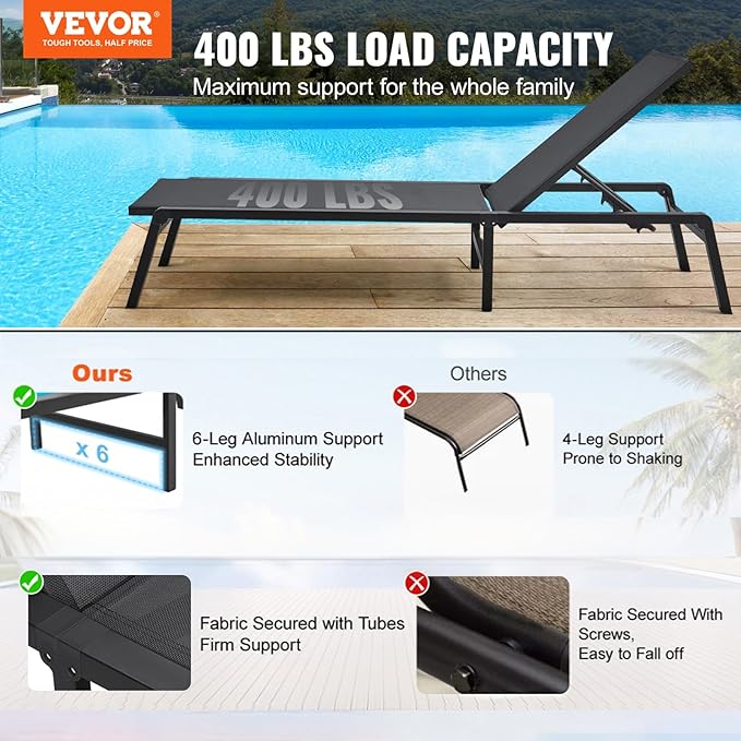 VEVOR Chaise Lounge Chair Outdoor, Aluminum Patio Lounge Chairs - Image 4