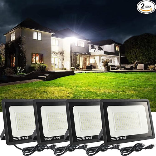 4Pack LED Flood Light Outdoor, 250W LED Work Light 25500lmwith 6FT US Plug by MUCLUD
