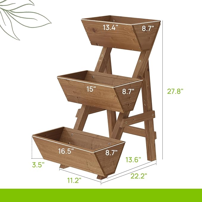 3-Tiers Wooden Raised Garden Bed Planter Box Flower Pots Vertical Garden - Image 3
