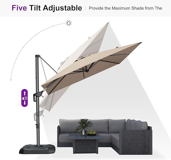 PURPLE LEAF 8 Feet Patio Umbrella Outdoor Cantilever Square Umbrella Aluminum - Image 8