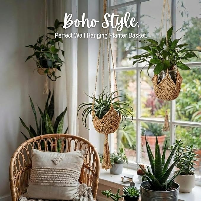 Shappy 3 Pack Jute Crochet Long Plant Hanger - Image 4
