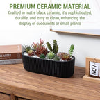 MyGift 12 Inch Ceramic Succulent Planter, Oval Matte Black Planter Pot - Image 3
