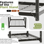 Bamworld Black Plant Stand Indoor Outdoor Corner Plant Shelf 54.7" Tall Plant - Image 4