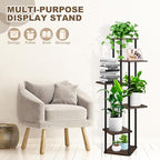 6 Tier Wood Tall Plant Stand Metal Rack Indoor, Planter Shelf Display Rack - Image 3